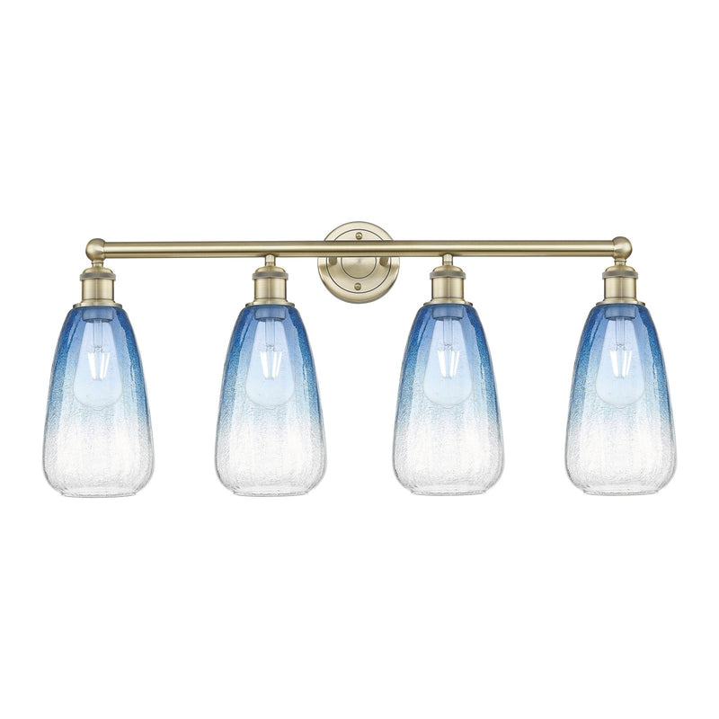 Innovations Brookhaven Almond 33in 4-Light Bath Vanity Light | Industrial Antique Brass Steel and Sapphire Blue Glass | Model 616-4W-AB-G480-6SB