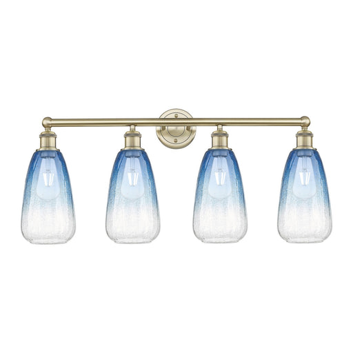 Innovations Brookhaven Almond 33in 4-Light Bath Vanity Light | Industrial Antique Brass Steel and Sapphire Blue Glass | Model 616-4W-AB-G480-6SB