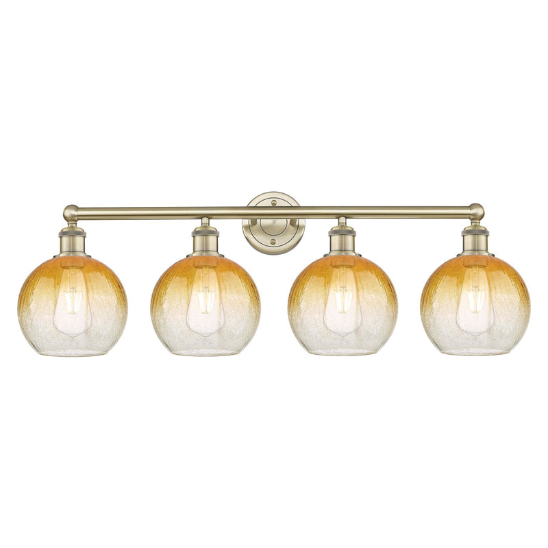 Innovations Brookhaven Globe 35in 4-Light Bath Vanity Light | Industrial Antique Brass Steel and Amber Glass | Bathroom Vanity | Model 616-4W-AB-G483-8AM