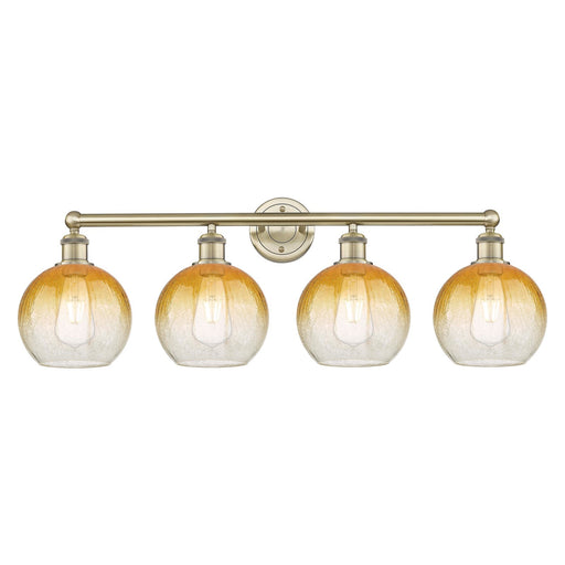 Innovations Brookhaven Globe 35in 4-Light Bath Vanity Light | Industrial Antique Brass Steel and Amber Glass | Bathroom Vanity | Model 616-4W-AB-G483-8AM