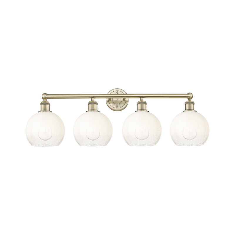 Innovations Brookhaven Globe 35in 4-Light Bath Vanity Light | Industrial Antique Brass Steel and Opal Glass | Bathroom Vanity | Model 616-4W-AB-G483-8OP