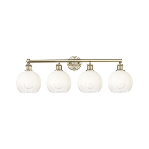 Innovations Brookhaven Globe 35in 4-Light Bath Vanity Light | Industrial Antique Brass Steel and Opal Glass | Bathroom Vanity | Model 616-4W-AB-G483-8OP