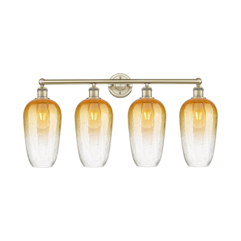 Innovations Brookhaven Flute 34in 4-Light Bath Vanity Light | Industrial Antique Brass Steel and Amber Glass | Bathroom Vanity | Model 616-4W-AB-G484-7AM