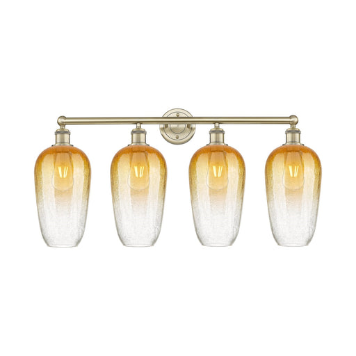 Innovations Brookhaven Flute 34in 4-Light Bath Vanity Light | Industrial Antique Brass Steel and Amber Glass | Bathroom Vanity | Model 616-4W-AB-G484-7AM