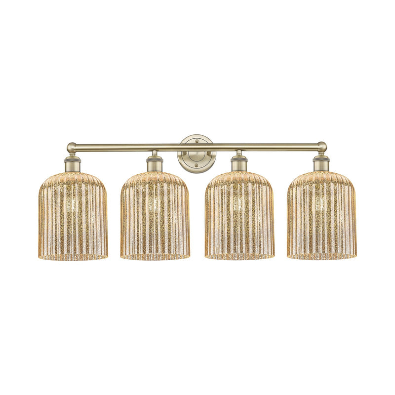 Innovations Bridal Veil 32in 4-Light Bath Vanity | Art Nouveau Antique Brass Steel and Mercury Ribbed Glass | Bathroom Vanity & | Model 616-4W-AB-G559-8ME