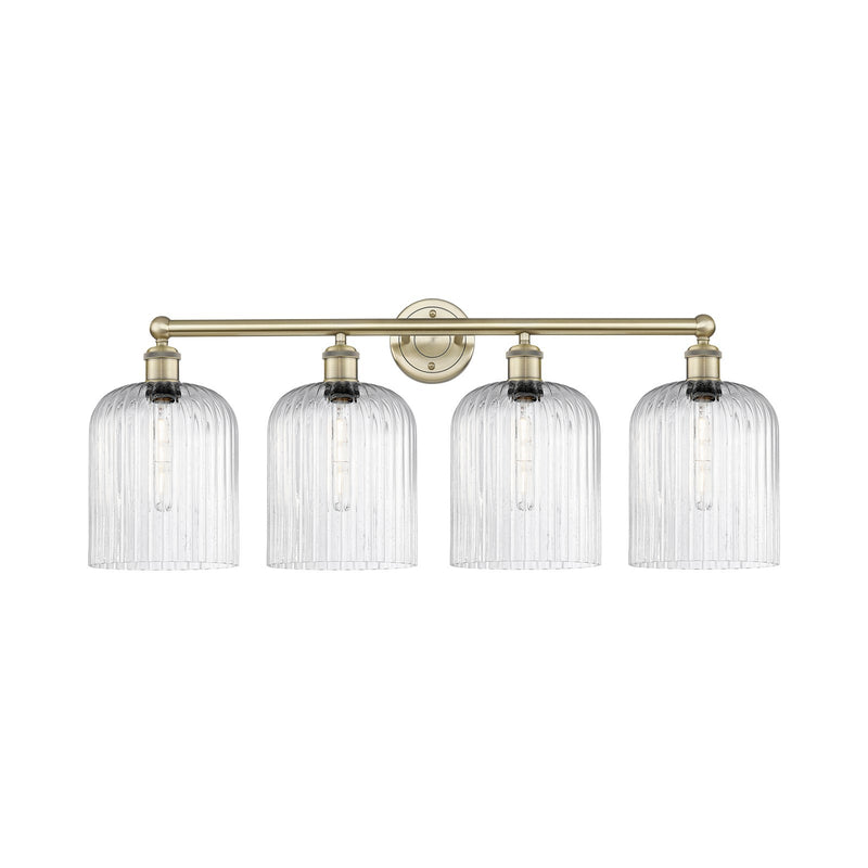 Innovations Bridal Veil 32in 4-Light Bath Vanity Light | Art Nouveau Industrial Antique Brass and Seedy Ribbed Glass | Damp | Model 616-4W-AB-G559-8SDY