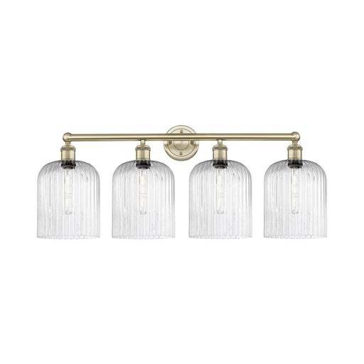 Innovations Bridal Veil 32in 4-Light Bath Vanity Light | Art Nouveau Industrial Antique Brass and Seedy Ribbed Glass | Damp | Model 616-4W-AB-G559-8SDY