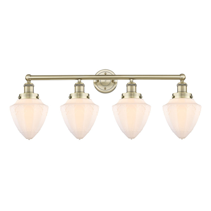 Innovations Bullet 34in 4-Light Bath Vanity Light | Industrial Antique Brass and Matte White Frosted Glass | Bathroom Vanity | 34 | Model 616-4W-AB-G661-7