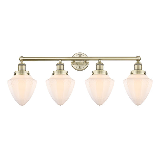 Innovations Bullet 34in 4-Light Bath Vanity Light | Industrial Antique Brass and Matte White Frosted Glass | Bathroom Vanity | 34 | Model 616-4W-AB-G661-7