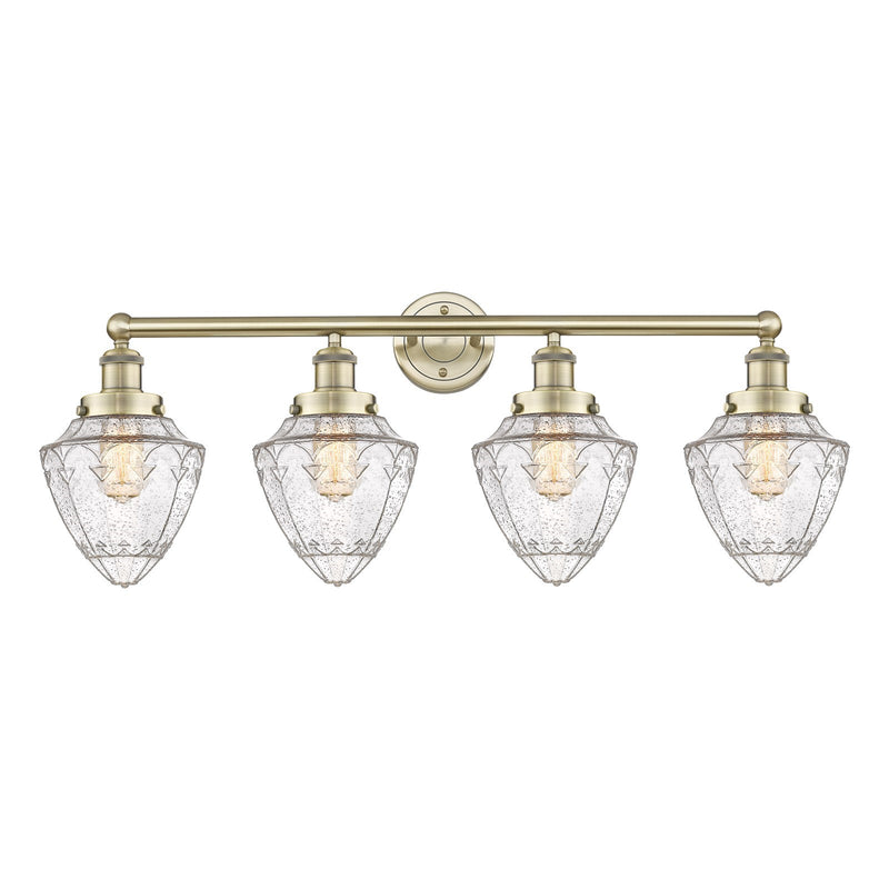 Innovations Bullet 34in 4-Light Bath Vanity Light | Industrial Antique Brass and Seedy Glass | Bathroom Vanity | 34 x 13.25 x 8 in | Model 616-4W-AB-G664-7