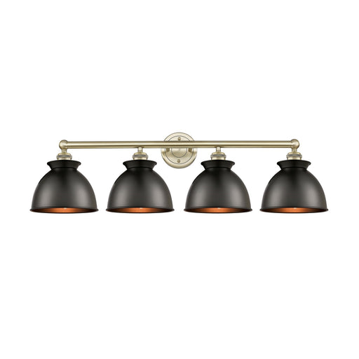 Innovations Adirondack 35in 4-Light Bath Vanity | Industrial Farmhouse Antique Brass and Matte Black Metal Shade | Bathroom | Model 616-4W-AB-M14-BK