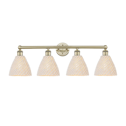 Innovations Bristol Natural 34.5in 4-Light Bath Vanity Light | Industrial Antique Brass Steel and Natural Fiber Shade | Damp | Model 616-4W-AB-NBD-75-NAT