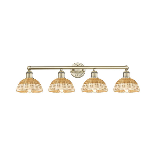 Innovations Bristol Natural II 35in 4-Light Bath Vanity Light | Industrial Antique Brass Steel and Natural Fiber Shade | Model 616-4W-AB-NBD2-75-NAT