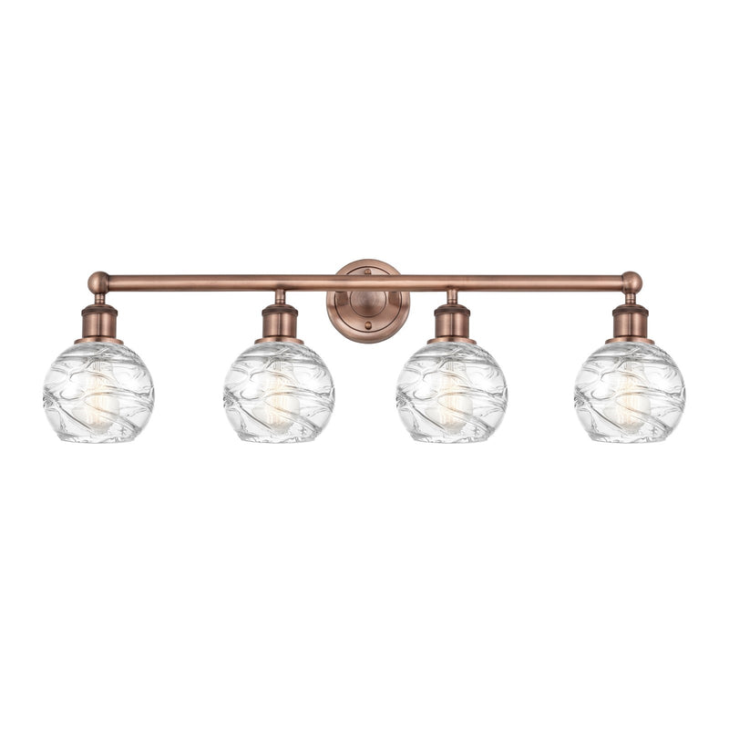 Innovations Athens Deco Swirl 33in 4-Light Bath Vanity Light | Industrial Antique Copper Steel and Clear Deco Swirl Glass | Model 616-4W-AC-G1213-6CL