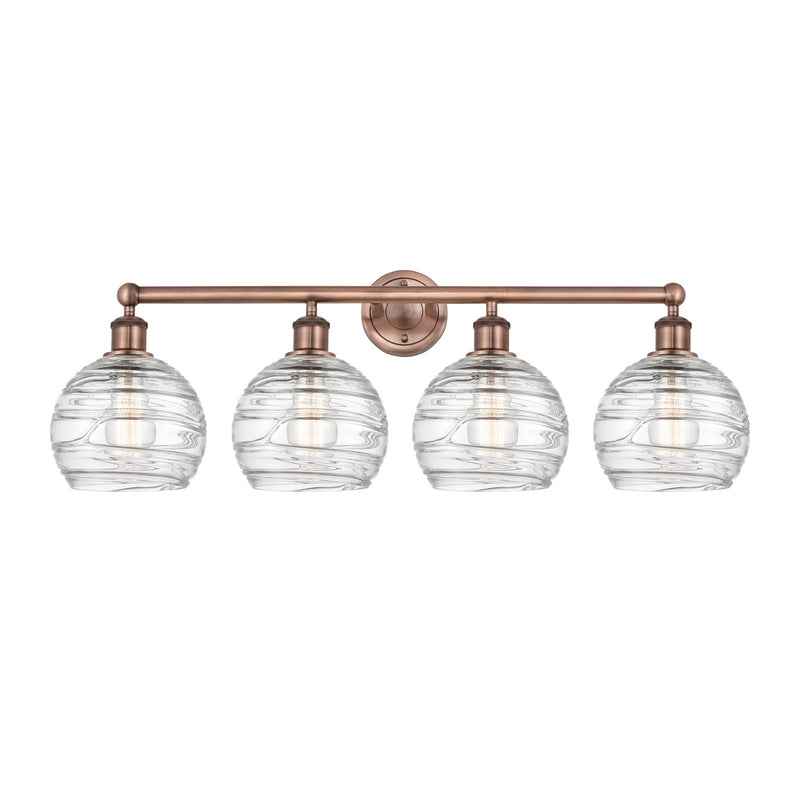 Innovations Athens Deco Swirl 35in 4-Light Bath Vanity Light | Industrial Antique Copper and Clear Deco Swirl Glass | Bathroom | Model 616-4W-AC-G1213-8CL