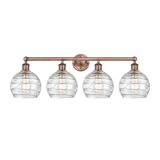 Innovations Athens Deco Swirl 35in 4-Light Bath Vanity Light | Industrial Antique Copper and Clear Deco Swirl Glass | Bathroom | Model 616-4W-AC-G1213-8CL