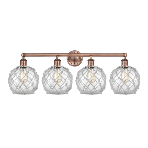Innovations Farmhouse Rope 35in 4-Light Bath Vanity | Industrial Antique Copper Steel and Clear Glass with White Rope | Model 616-4W-AC-G122-8RW