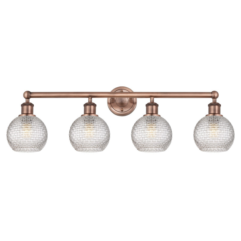 Innovations Athens 33in 4-Light Bath Vanity Light | Modern Farmhouse Antique Copper Steel and Clear Basket Weave Glass | Damp | Model 616-4W-AC-G122C-6CL
