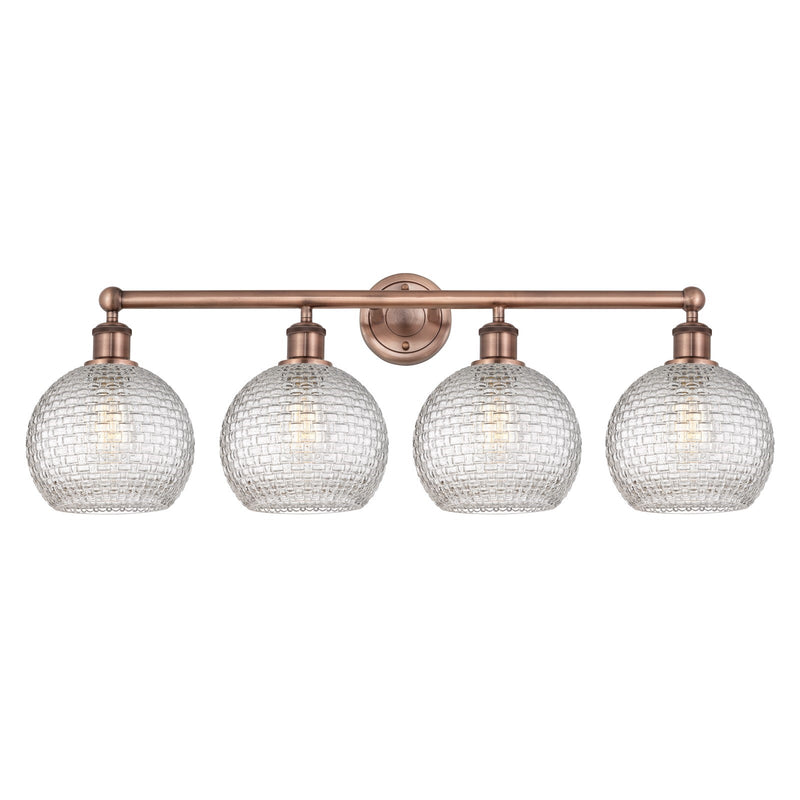 Innovations Athens 35in 4-Light Bath Vanity Light | Modern Farmhouse Antique Copper Steel and Clear Basket Weave Glass | Model 616-4W-AC-G122C-8CL