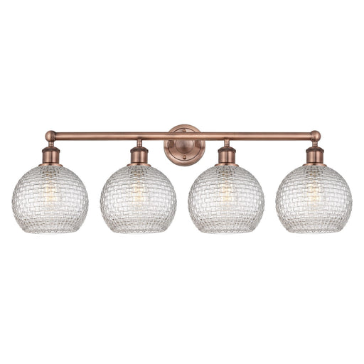 Innovations Athens 35in 4-Light Bath Vanity Light | Modern Farmhouse Antique Copper Steel and Clear Basket Weave Glass | Model 616-4W-AC-G122C-8CL