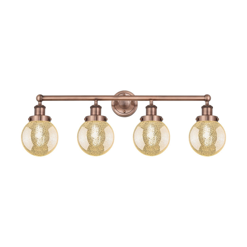 Innovations Beacon 33in 4-Light Bath Vanity Light | Art Nouveau Industrial Antique Copper Steel and Mercury Glass | Bathroom | Model 616-4W-AC-G208-6