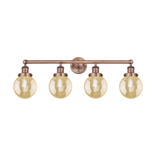 Innovations Beacon 33in 4-Light Bath Vanity Light | Art Nouveau Industrial Antique Copper Steel and Mercury Glass | Bathroom | Model 616-4W-AC-G208-6