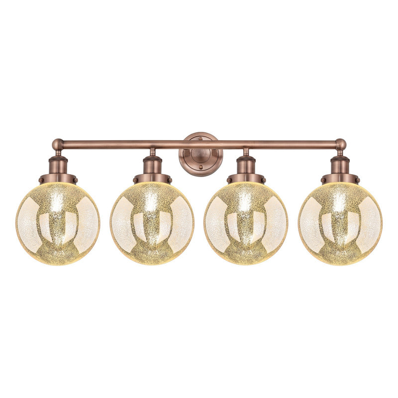 Innovations Beacon 35in 4-Light Bath Vanity Light | Art Nouveau Industrial Antique Copper Steel and Mercury Glass | Bathroom | Model 616-4W-AC-G208-8