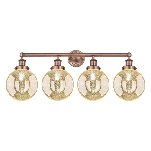 Innovations Beacon 35in 4-Light Bath Vanity Light | Art Nouveau Industrial Antique Copper Steel and Mercury Glass | Bathroom | Model 616-4W-AC-G208-8