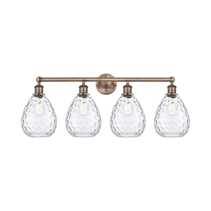 Innovations Waverly 35in 4-Light Bath Vanity Light | Industrial Antique Copper Steel and Clear Glass | Damp Rated Bathroom Vanity | Model 616-4W-AC-G372
