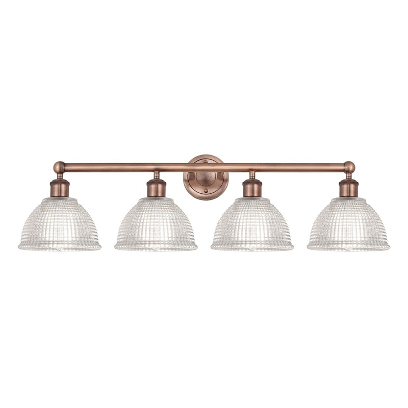 Innovations Arietta 35in 4-Light Bath Vanity Light | Industrial Antique Copper Steel and Clear Glass | Damp Rated Bathroom Vanity | Model 616-4W-AC-G422