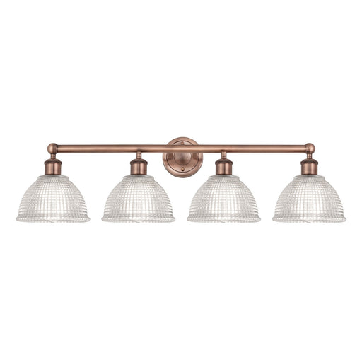 Innovations Arietta 35in 4-Light Bath Vanity Light | Industrial Antique Copper Steel and Clear Glass | Damp Rated Bathroom Vanity | Model 616-4W-AC-G422