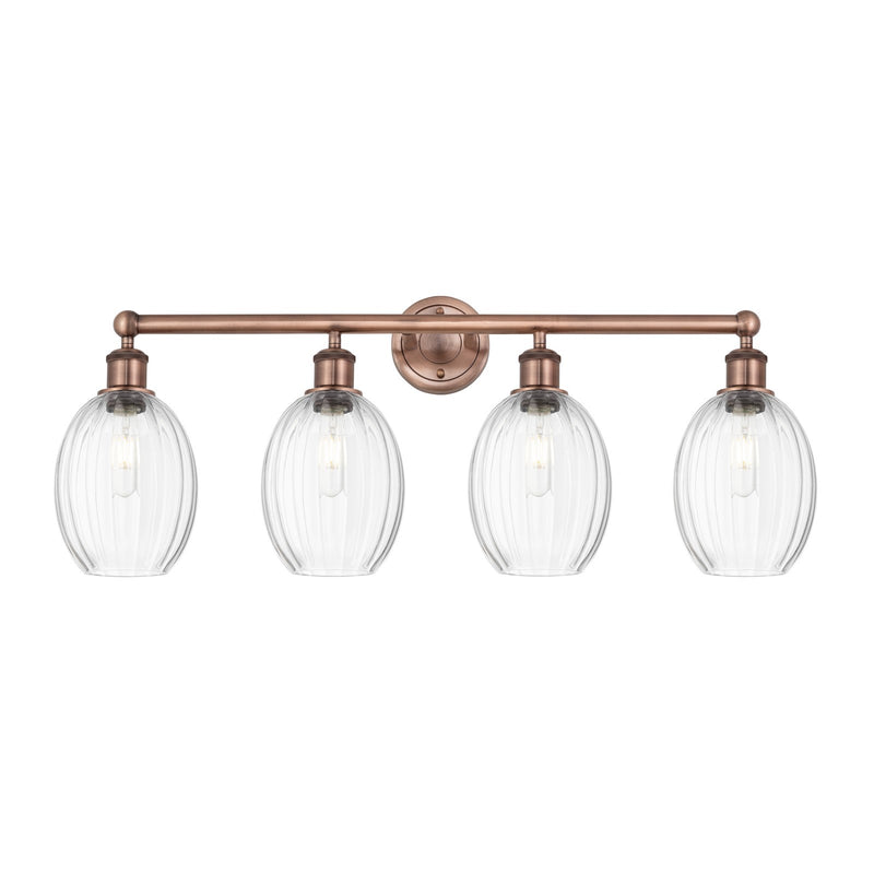 Innovations Preston Bulb 33in 4-Light Bath Vanity Light | Industrial Antique Copper and Clear Glass | Bathroom Vanity | 33.25 x | Model 616-4W-AC-G459-6CL