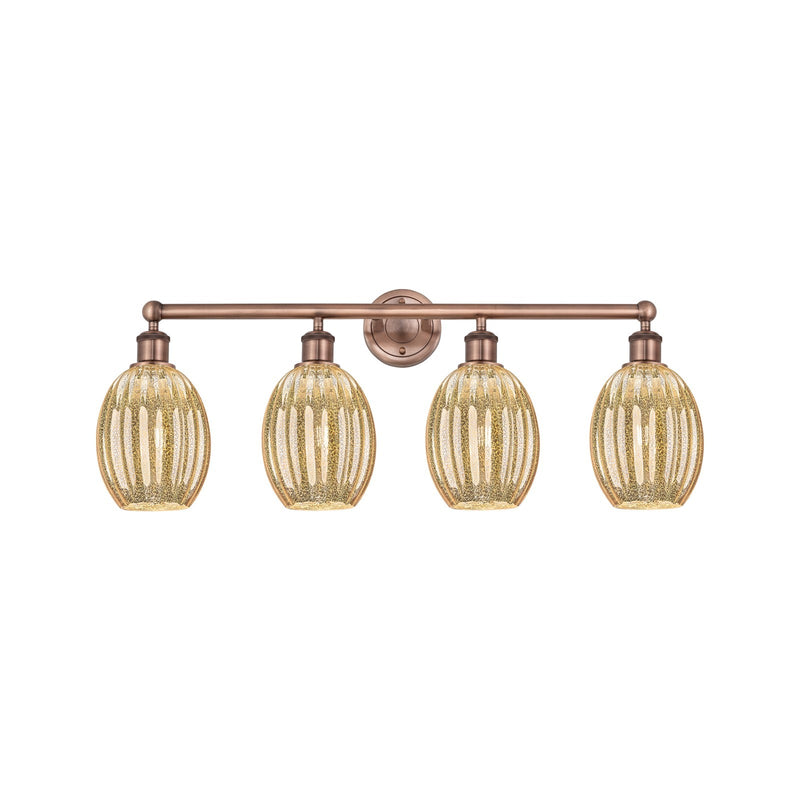 Innovations Preston Bulb 33in 4-Light Bath Vanity Light | Industrial Antique Copper Steel and Mercury Glass | Damp Rated | Model 616-4W-AC-G459-6ME