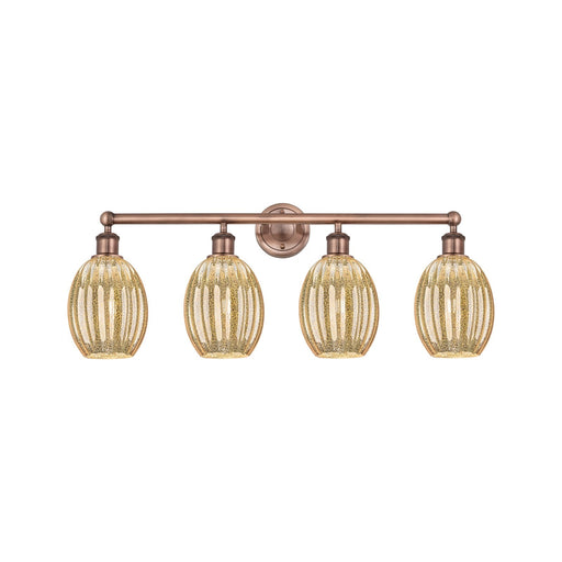 Innovations Preston Bulb 33in 4-Light Bath Vanity Light | Industrial Antique Copper Steel and Mercury Glass | Damp Rated | Model 616-4W-AC-G459-6ME
