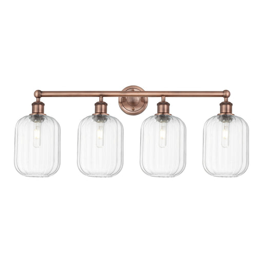 Innovations Preston Cylinder 34in 4-Light Bath Vanity Light | Industrial Antique Copper and Clear Glass | Bathroom Vanity | Model 616-4W-AC-G460-7CL
