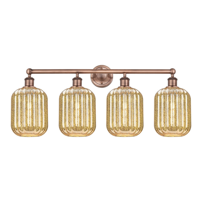 Innovations Preston Cylinder 34in 4-Light Bath Vanity Light | Industrial Antique Copper Steel and Mercury Glass | Bathroom | Model 616-4W-AC-G460-7ME