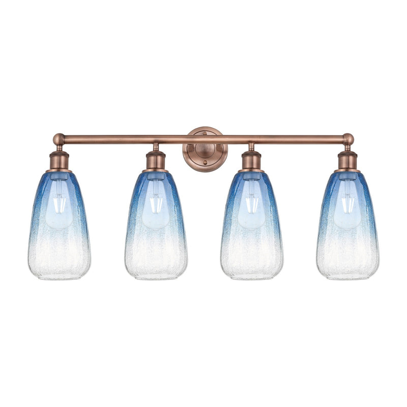 Innovations Brookhaven Almond 33in 4-Light Bath Vanity Light | Industrial Antique Copper and Sapphire Blue Glass | Bathroom | Model 616-4W-AC-G480-6SB