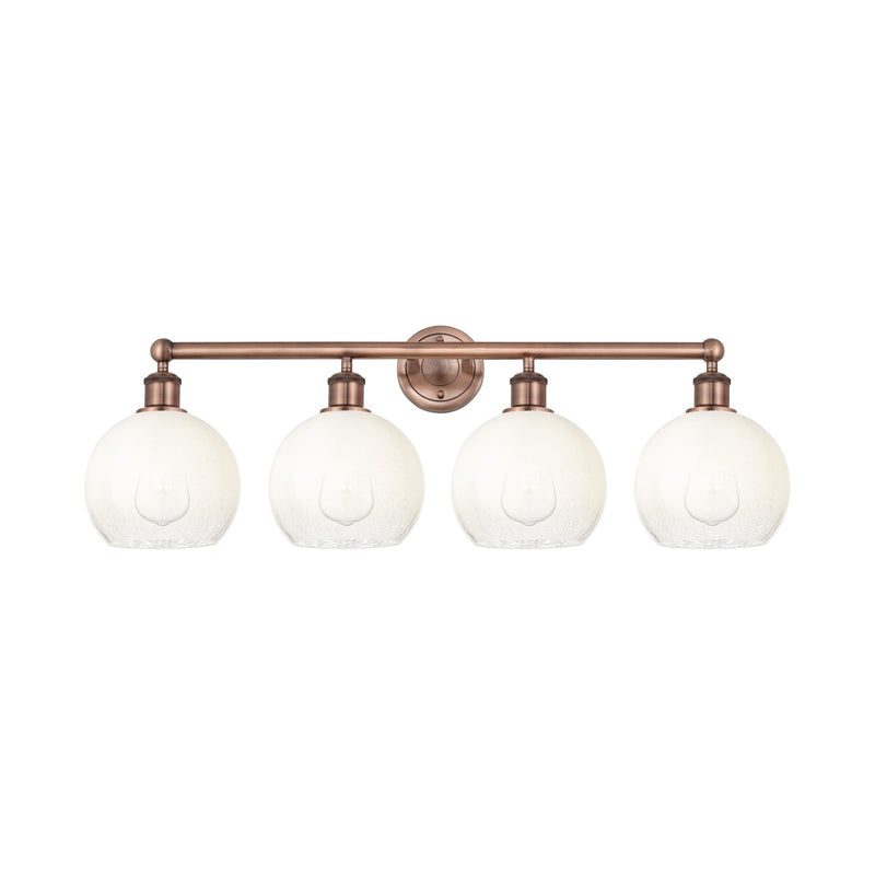 Innovations Brookhaven Globe 35in 4-Light Bath Vanity Light | Industrial Antique Copper Steel and Opal Glass | Damp Rated | Model 616-4W-AC-G483-8OP