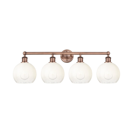 Innovations Brookhaven Globe 35in 4-Light Bath Vanity Light | Industrial Antique Copper Steel and Opal Glass | Damp Rated | Model 616-4W-AC-G483-8OP
