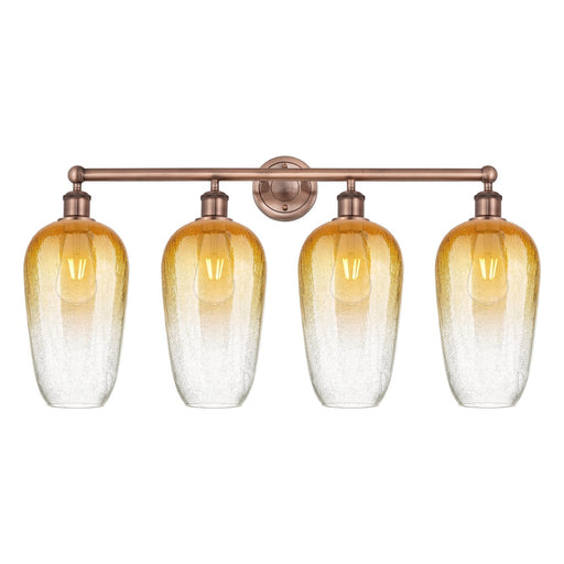 Innovations Brookhaven Flute 34in 4-Light Bath Vanity Light | Industrial Antique Copper and Amber Glass | Bathroom Vanity | 34 | Model 616-4W-AC-G484-7AM