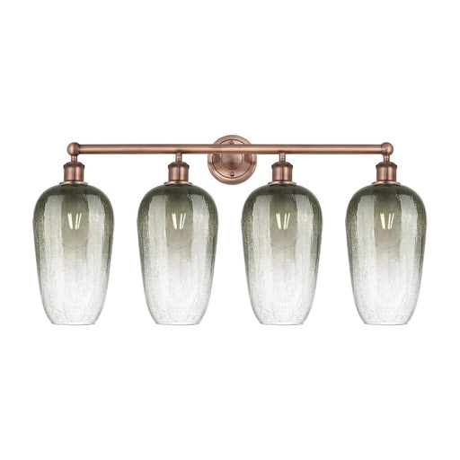 Innovations Brookhaven Flute 34in 4-Light Bath Vanity Light | Industrial Antique Copper Steel and Slate Glass | Bathroom Vanity | Model 616-4W-AC-G484-7SL