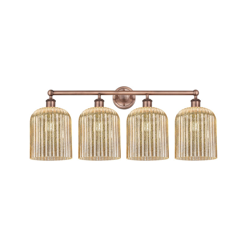 Innovations Bridal Veil 32in 4-Light Bath Vanity | Art Nouveau Industrial Antique Copper Steel and Mercury Ribbed Glass | Model 616-4W-AC-G559-8ME