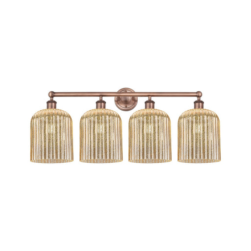 Innovations Bridal Veil 32in 4-Light Bath Vanity | Art Nouveau Industrial Antique Copper Steel and Mercury Ribbed Glass | Model 616-4W-AC-G559-8ME