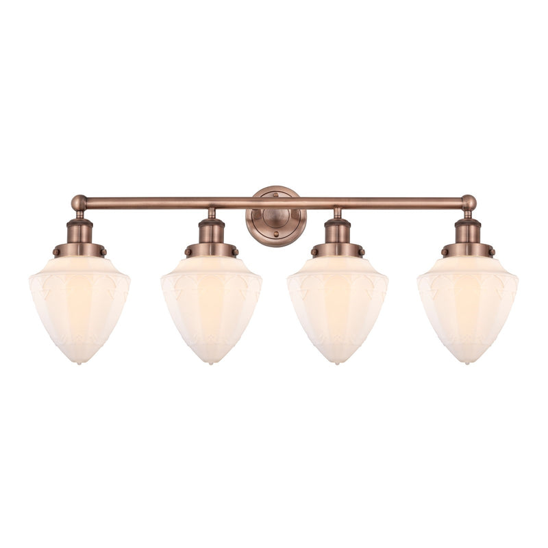 Innovations Bullet 34in 4-Light Bath Vanity Light | Industrial Art Nouveau Antique Copper Steel and Matte White Frosted Glass | Model 616-4W-AC-G661-7