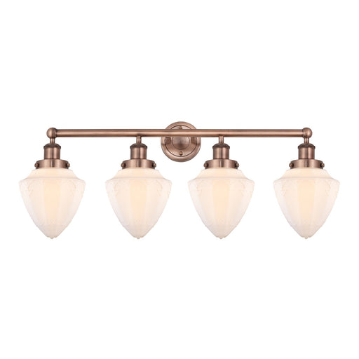 Innovations Bullet 34in 4-Light Bath Vanity Light | Industrial Art Nouveau Antique Copper Steel and Matte White Frosted Glass | Model 616-4W-AC-G661-7