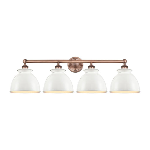 Innovations Adirondack 35in 4-Light Bath Vanity | Industrial Farmhouse Antique Copper and Glossy White Metal Shade | Bathroom | Model 616-4W-AC-M14-W