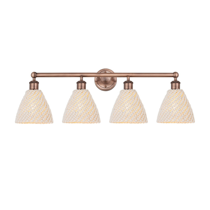Innovations Bristol Natural 34.5in 4-Light Bath Vanity Light | Industrial Antique Copper Steel and Natural Fiber Shade | Model 616-4W-AC-NBD-75-NAT