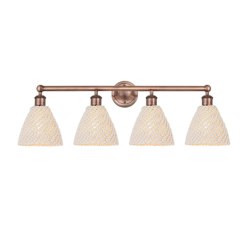 Innovations Bristol Natural 34.5in 4-Light Bath Vanity Light | Industrial Antique Copper Steel and Natural Fiber Shade | Model 616-4W-AC-NBD-75-NAT