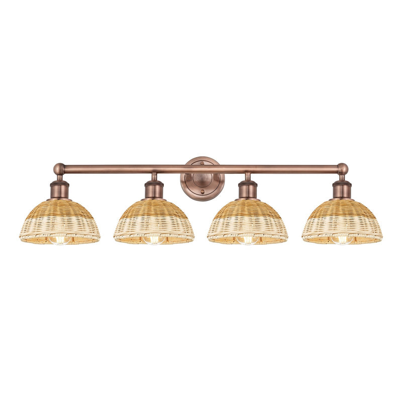 Innovations Bristol Natural II 35in 4-Light Bath Vanity Light | Industrial Antique Copper Steel and Natural Fiber Shade | Model 616-4W-AC-NBD2-75-NAT