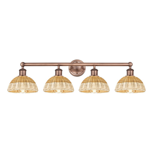 Innovations Bristol Natural II 35in 4-Light Bath Vanity Light | Industrial Antique Copper Steel and Natural Fiber Shade | Model 616-4W-AC-NBD2-75-NAT